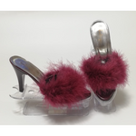 Perin Lingerie Matching High Heeled Feathered Slippers | Burgundy (Sizes 3-9)