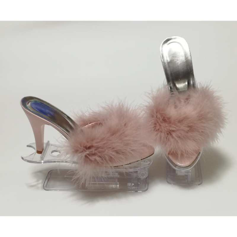 Perin Lingerie Matching High Heeled Feathered Slippers | Pink (Sizes 3-9)