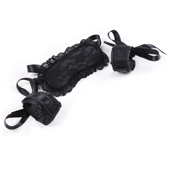 Lustrous Lace Wrist Cuffs & Blindfold  - Sex Toys BDSM