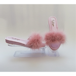 Perin Lingerie Matching Feathered Slippers (Flats) | Pink (Sizes 3-9) - Lingerie