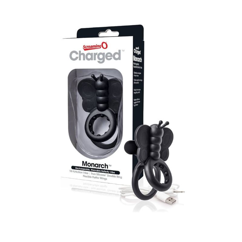 Screaming O CHARGED Monarch Rechargeable Butterfly Vibrating Cock Ring With Removable Bullet - Sex Toys For Men