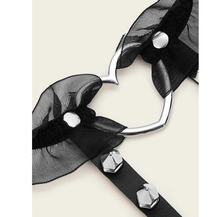 Hearts & Studs Lace Garter Belt (2pcs) One Size - Lingerie