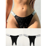 Lace Crotchless Thong With Bling Side Straps - Lingerie
