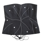 Lace Up Corset With Silver Decorative Stitching - Lingerie