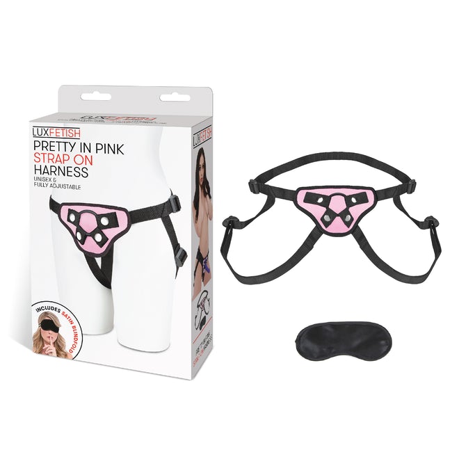 Lux Fetish Pretty In Pink Strap-on Harness with FREE Blindfold - Sex Toys