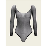 Fishnet Long Sleeved Rhinestone Studded Teddy Bodysuit  - Lingerie