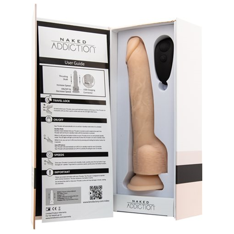 Swan Naked Addiction 9" Rechargeable Thrusting Vibrating Dildo with Remote Control - Sex Toys